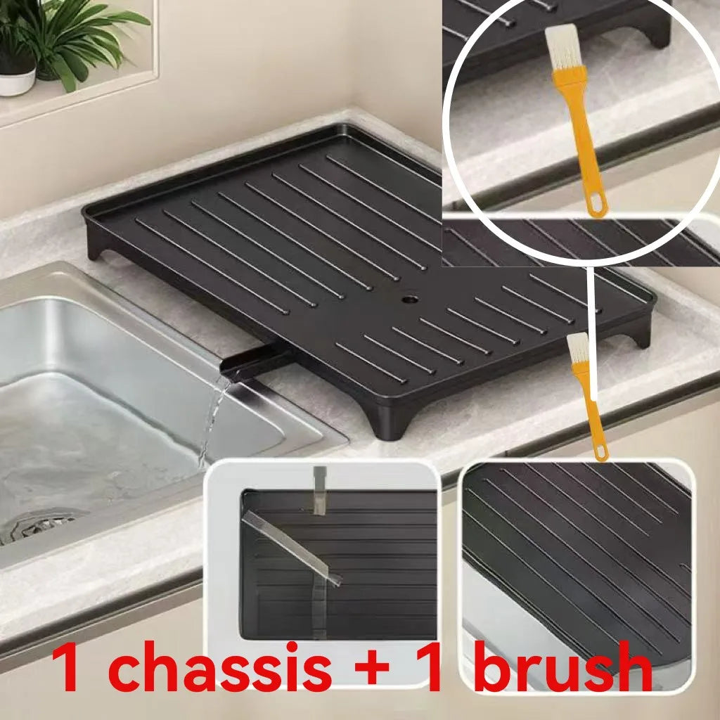 Heavy-Duty Plastic Sink Base with Drain Board - Clog-Resistant Drain System & Dish Drying Rack, Under-Sink Storage Organizer