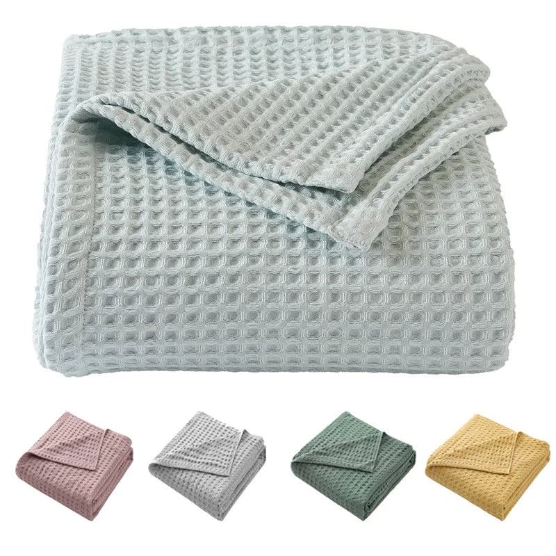 Premium Pure Cotton Waffle Weave Thermal Blanket Soft Comfortable Throw Blankets Lightweight Bed Cover Bedspreads All Season