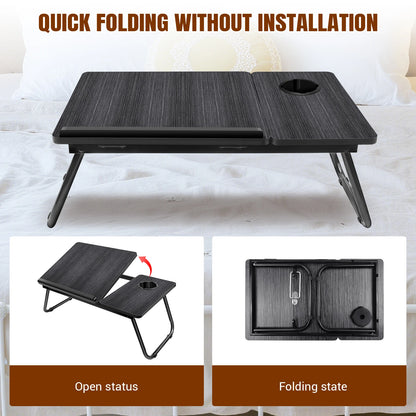 Laptop Desk,Laptop Bed Table with Foldable Legs & Cup Slot,Height and Angle Adjustable reading Holder Notebook Stand Book Holder