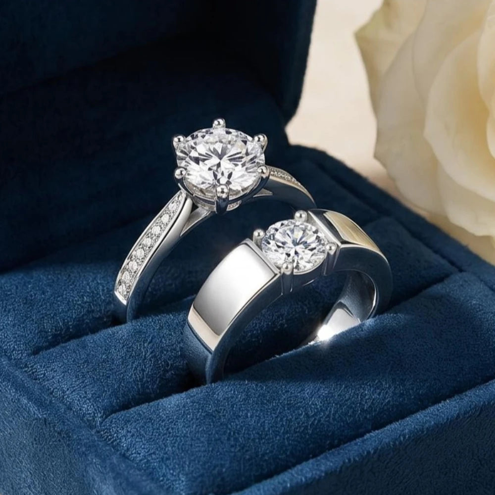 1ct Moissanite Diamond Engagement Couple Rings For Woman Men Gift Real 925 Sterling Silver Top Quality Fine Jewelry