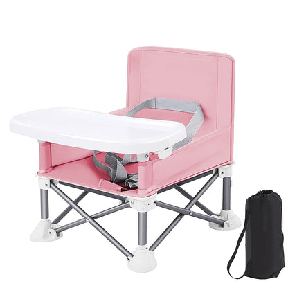Folding Baby Dining Chair with Detachable Tray Carry Bag Lightweight Foldable Baby Seat Safety Harness for Indoor Outdoor Use