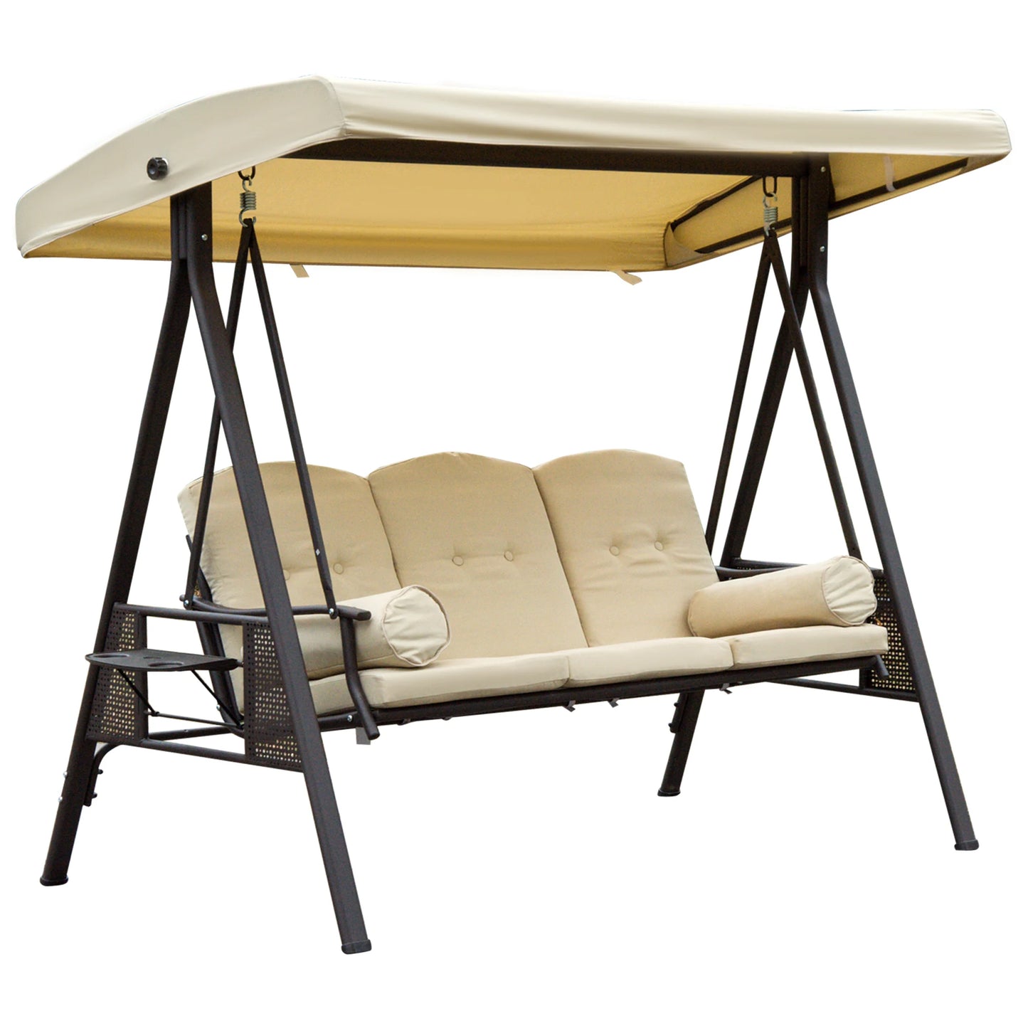 Outsunny 3 Seater Garden Swing Chair Outdoor Hammock Bench W/ Adjustable Canopy, Cushions and Cup Trays