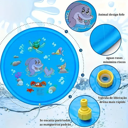 100cm Blue Dolphin Inflatable Splash Mat - Durable PVC Splash-Proof Outdoor Play Mat with Fun Water Spray System Ideal for Lawn