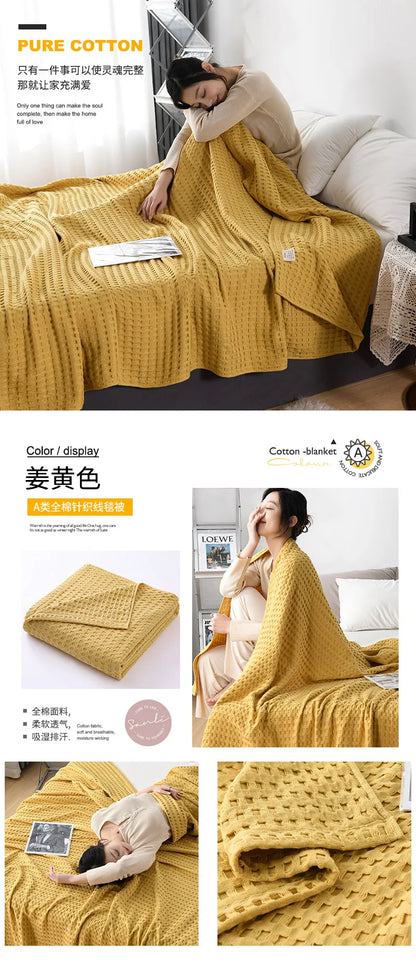 Premium Pure Cotton Waffle Weave Thermal Blanket Soft Comfortable Throw Blankets Lightweight Bed Cover Bedspreads All Season