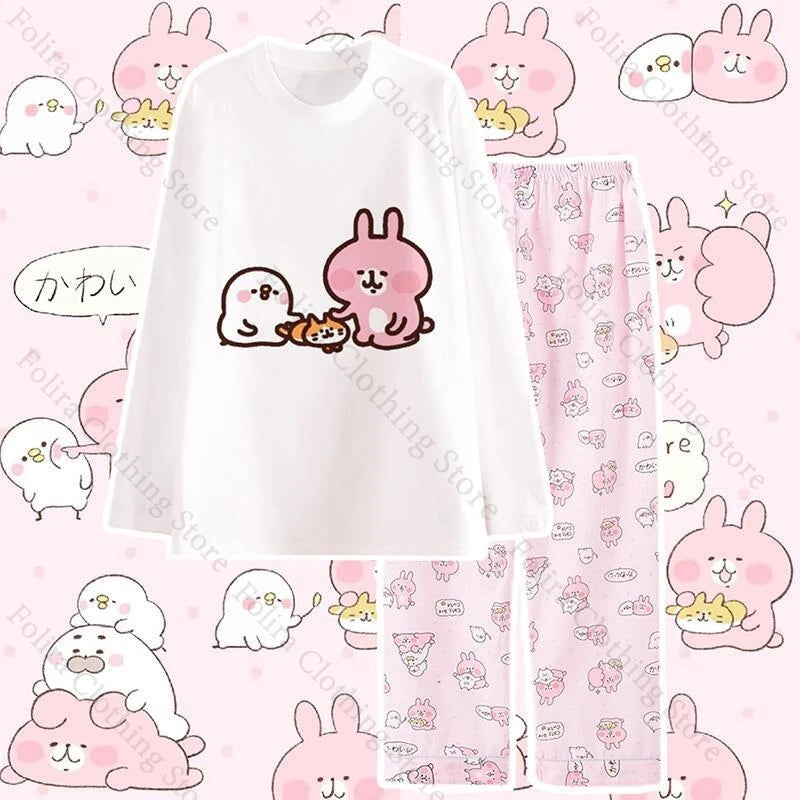 Kawaii Kanahei Print Cotton Women's Pajamas Sleepwear Summer Pajama Sets Women's Home Clothes Home Suit for Women