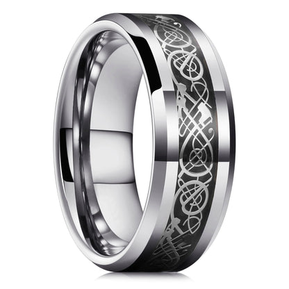 21 Colors 8mm Men's Stainless Steel Celtic Dragon Ring Inlay Red Green Black Carbon Fiber Ring Wedding Band Jewelry Size 6-13
