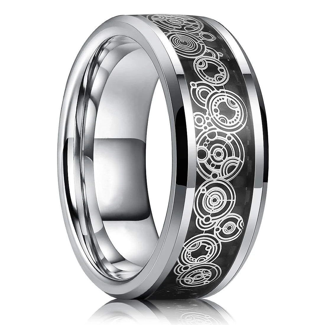 21 Colors 8mm Men's Stainless Steel Celtic Dragon Ring Inlay Red Green Black Carbon Fiber Ring Wedding Band Jewelry Size 6-13