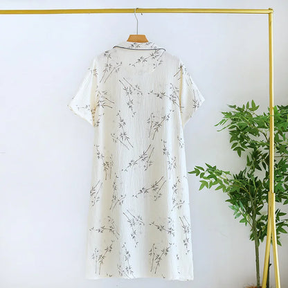 Pure Cotton Maternity Nightdress Breastfeeding Clothes Summer Short Sleeve Floral Thin Nursing Dress For Pregnant Women