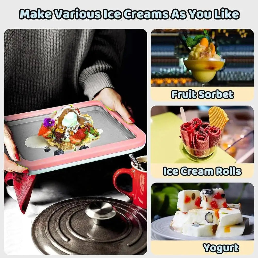 Multifunctional Rolled Ice Cream Maker Stainless Steel Stir Fried Ice Tray DIY Household Frozen Yogurt Maker Child's Homemade