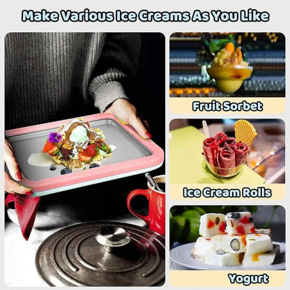 Multifunctional Rolled Ice Cream Maker Stainless Steel Stir Fried Ice Tray DIY Household Frozen Yogurt Maker Child's Homemade