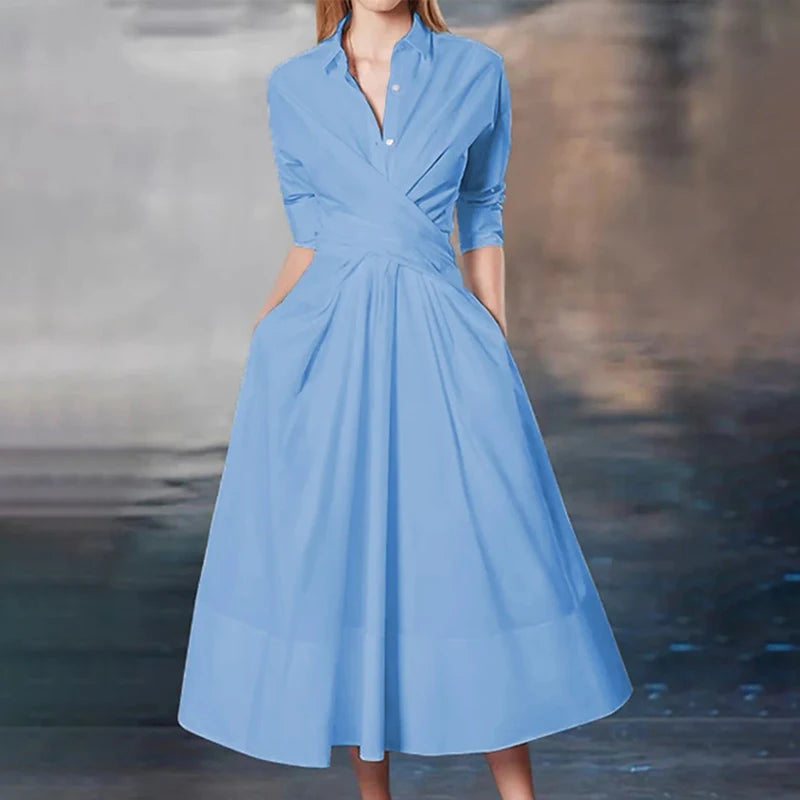 Clearance Popular Women's Casual Shirts POLO Collar Temperament Commuter Solid Blue Pink White Color Dress Wear S~2XL Clothing