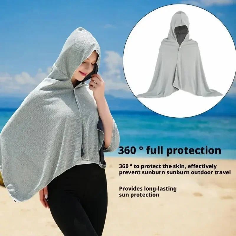 60*140cm Ice Cool Towel Beach Poncho Cover Up Quick Dry Super Absorbent Oversized Hoody Towel Wrap For Swimming Beach Pool Party