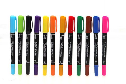 Gxin G-107 12PCS Colored Permanent Marker. Art Pens.Dual Tip.Waterproof.Practical Pen.Perfect For Industry School And Home.Color