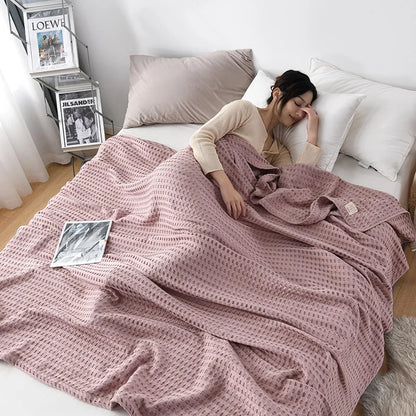 Premium Pure Cotton Waffle Weave Thermal Blanket Soft Comfortable Throw Blankets Lightweight Bed Cover Bedspreads All Season