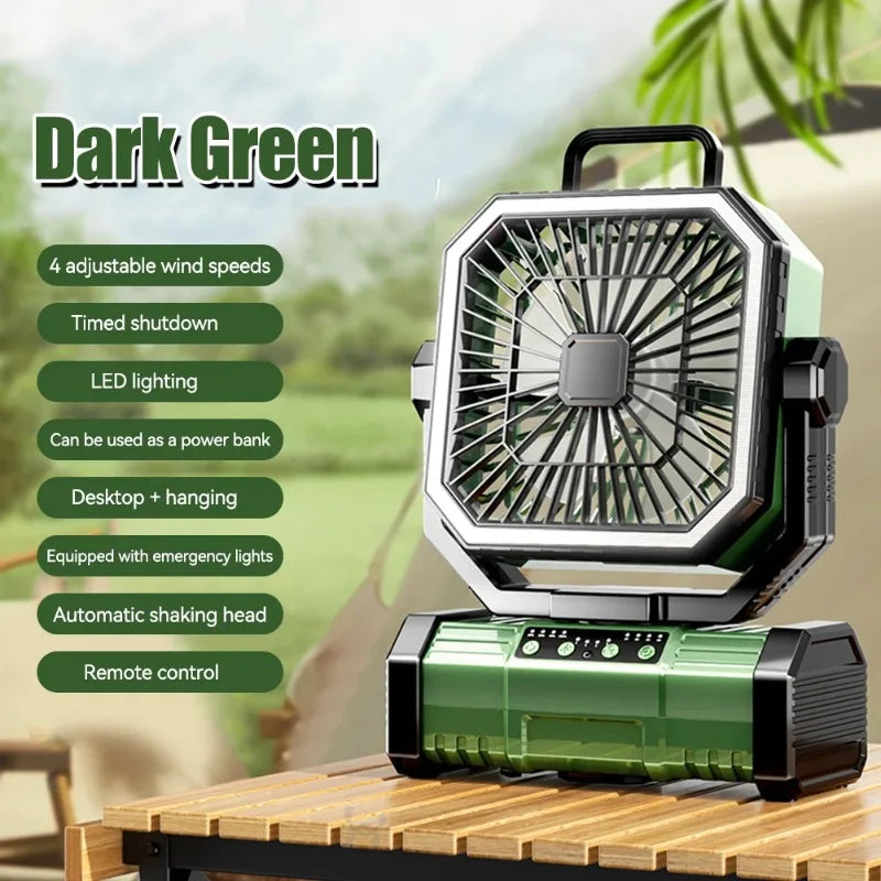 Camping Ceiling Fan 20000Mah Rechargeable Camping Circulator with Light and Remote Control Cool Air Circulation Camping Fan