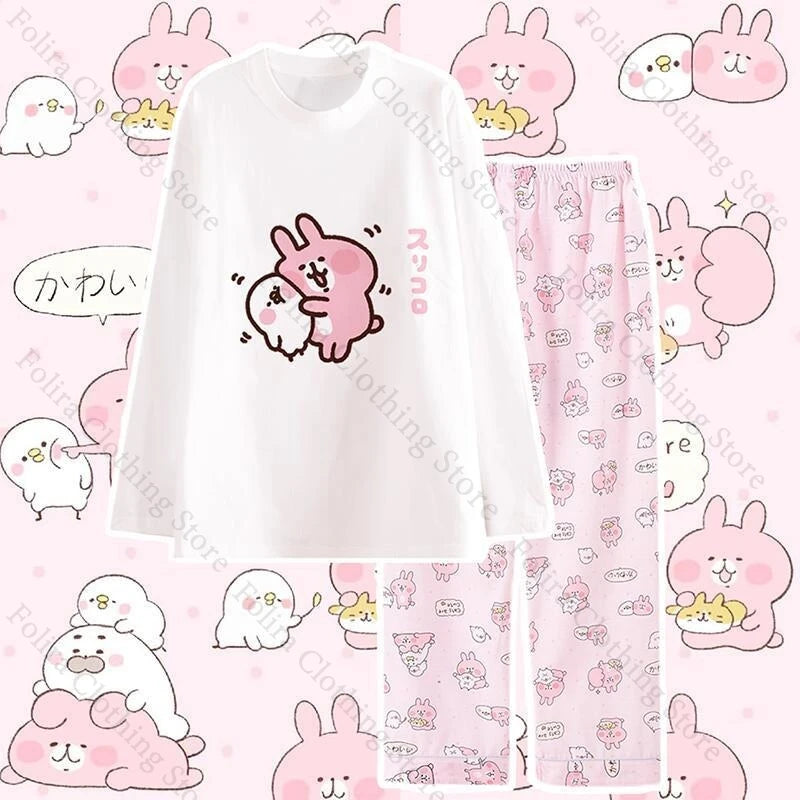 Kawaii Kanahei Print Cotton Women's Pajamas Sleepwear Summer Pajama Sets Women's Home Clothes Home Suit for Women