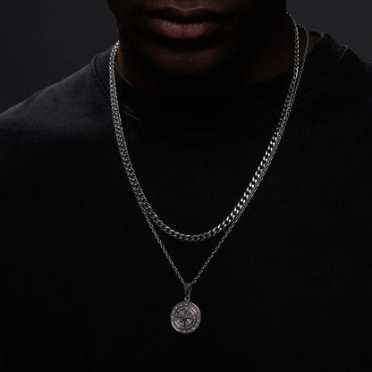 Vnox Compass Necklaces for Men, Layering Stacked Cuban Figaro Chain Necklaces, Casual Sailing Holiday Stainless Steel Boy Collar