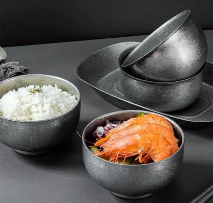 Retro Cutlery Set Plates Dinnerware Bowls Dining Plates Sauce Dish Fruit Bowl Double Wall Cup 304 Stainless Steel Cutlery
