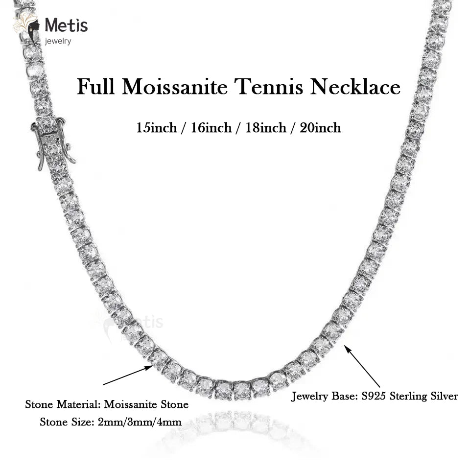 2mm Full D Color Moissanite Tennis Neck Chain Necklace for Woman Man 925 Silver with Certified Party Bridal Necklaces