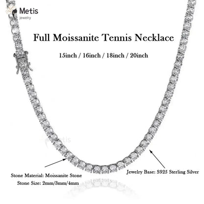 2mm Full D Color Moissanite Tennis Neck Chain Necklace for Woman Man 925 Silver with Certified Party Bridal Necklaces