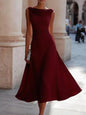 Elegant Solid Long Dresses Summer O-neck Sleeveless High Waist Swing Casual Dresses Office Dress Office Lady Chiffon Slim Dress