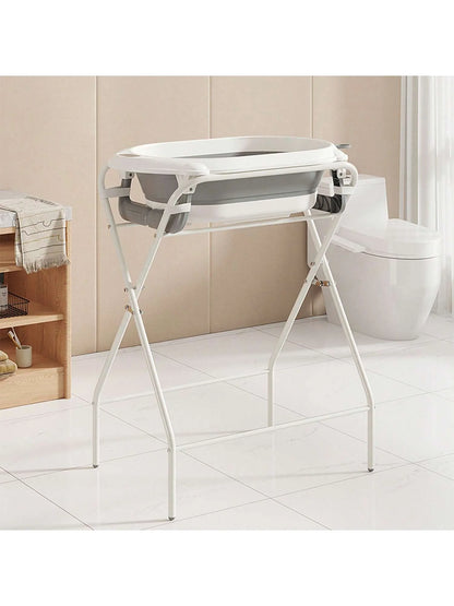 Foldable Baby Bath Tub with Stand, Portable Infant Bathtub with Built-in Thermometer, Soft Ergonomic Cushion & Bath Pillow, Sturdy Durable Toddler Bath Tub, Space Saving Easy to Store for Newborn Baby Home Use