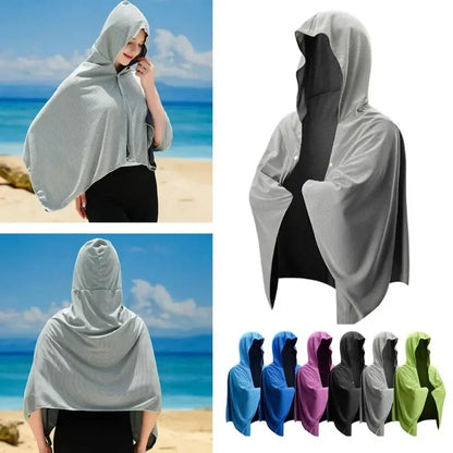 60*140cm Ice Cool Towel Beach Poncho Cover Up Quick Dry Super Absorbent Oversized Hoody Towel Wrap For Swimming Beach Pool Party