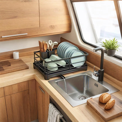Heavy-Duty Plastic Sink Base with Drain Board - Clog-Resistant Drain System & Dish Drying Rack, Under-Sink Storage Organizer