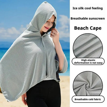 60*140cm Ice Cool Towel Beach Poncho Cover Up Quick Dry Super Absorbent Oversized Hoody Towel Wrap For Swimming Beach Pool Party