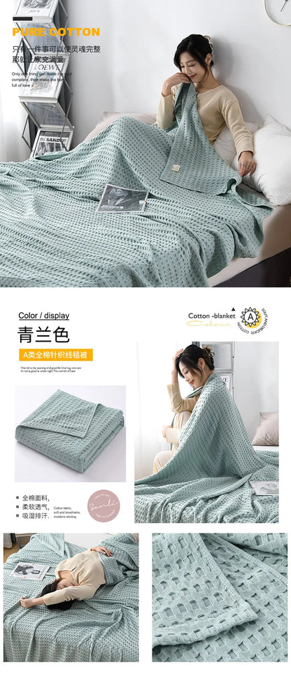 Premium Pure Cotton Waffle Weave Thermal Blanket Soft Comfortable Throw Blankets Lightweight Bed Cover Bedspreads All Season