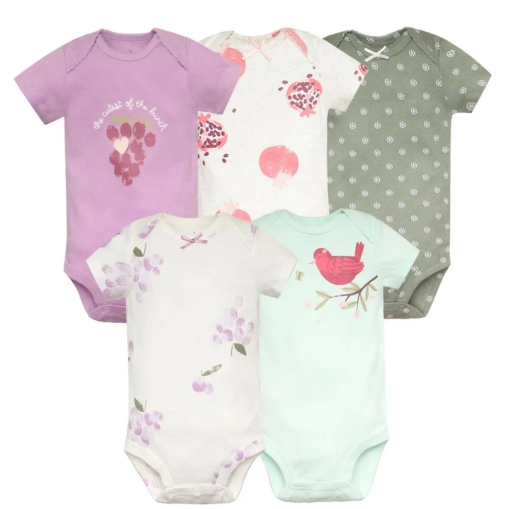 Summer Baby Clothes 5 Pack Cotton Short Sleeve Bodysuit Unisex Newborn Rompers Soft Breathable Infant Jumpsuit Clothing Set
