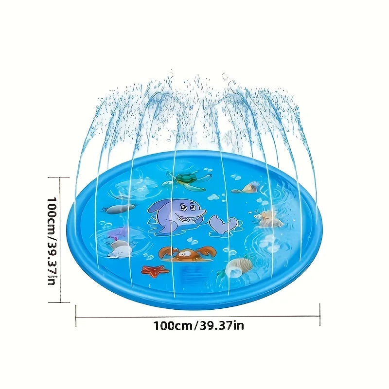 100cm Blue Dolphin Inflatable Splash Mat - Durable PVC Splash-Proof Outdoor Play Mat with Fun Water Spray System Ideal for Lawn