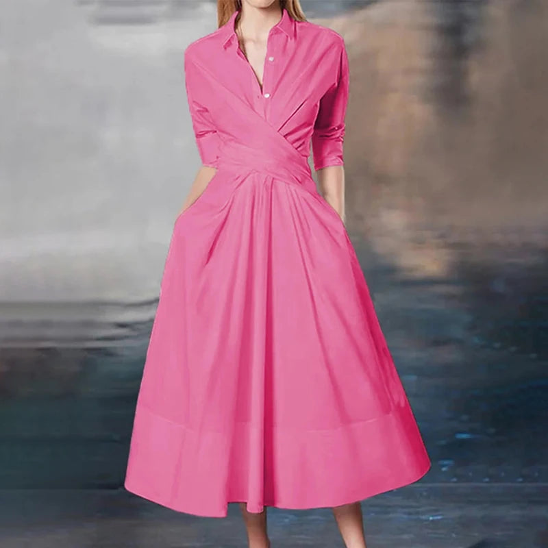 Clearance Popular Women's Casual Shirts POLO Collar Temperament Commuter Solid Blue Pink White Color Dress Wear S~2XL Clothing