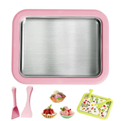 Multifunctional Rolled Ice Cream Maker Stainless Steel Stir Fried Ice Tray DIY Household Frozen Yogurt Maker Child's Homemade