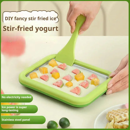 Multifunctional Rolled Ice Cream Maker Stainless Steel Stir Fried Ice Tray DIY Household Frozen Yogurt Maker Child's Homemade