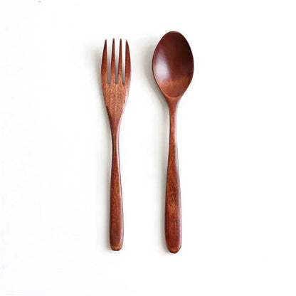 Natural Wooden Spoon & Fork Dinner Kit Rice Soups Utensil Cereal Handmade  Home Tableware Dinnerware Cutlery For Kicthen