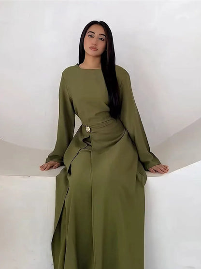 Eid Women Dress Muslim Solid Modest Abaya Dubai Vestidos Largos Long Dresses Kaftan Arab Robe Party Caftan Jalabiya Ramadan 2025