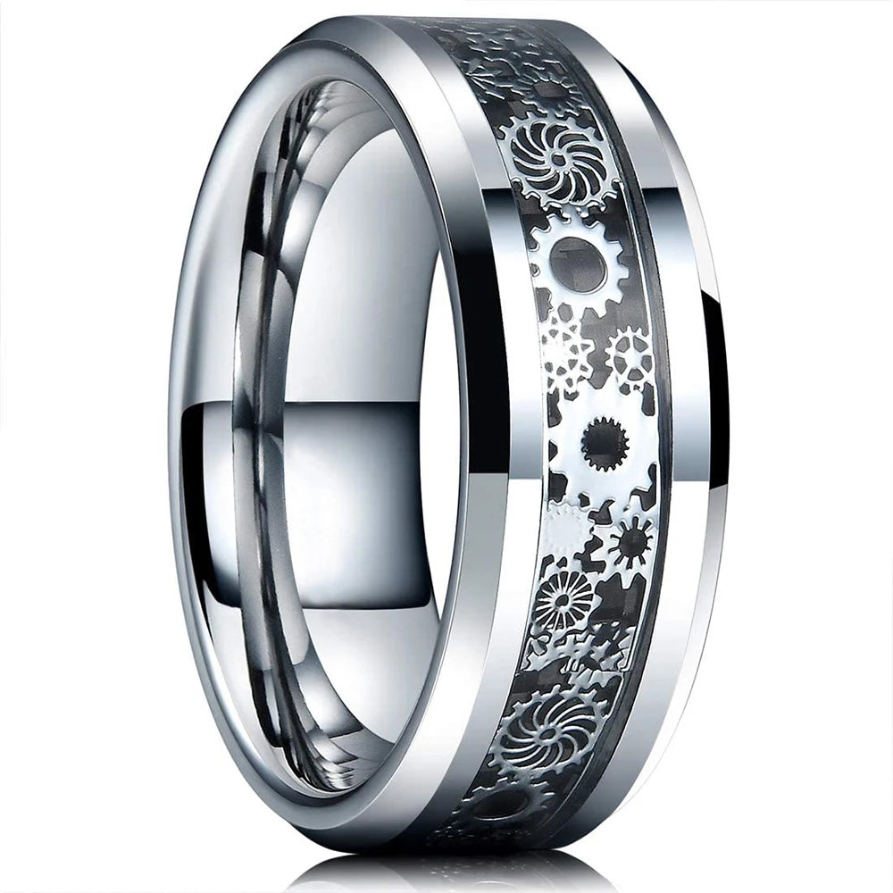 21 Colors 8mm Men's Stainless Steel Celtic Dragon Ring Inlay Red Green Black Carbon Fiber Ring Wedding Band Jewelry Size 6-13
