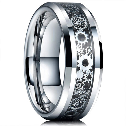 21 Colors 8mm Men's Stainless Steel Celtic Dragon Ring Inlay Red Green Black Carbon Fiber Ring Wedding Band Jewelry Size 6-13
