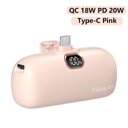 KUULAA Mini Power Bank 5000mAh Portable Charger PowerBank QC PD Fast Charging External Battery For iPhone 16 15 14 13 Xiaomi