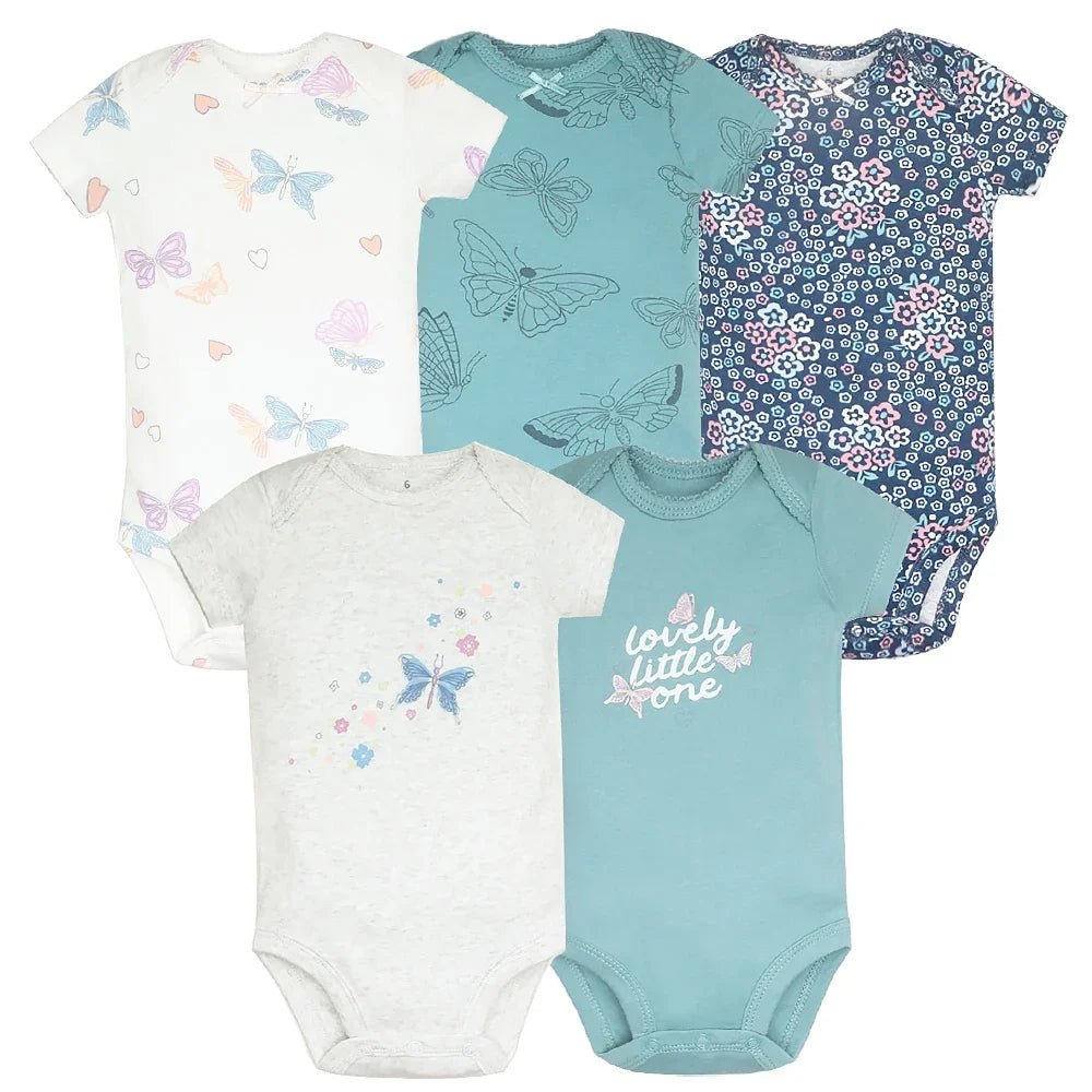 Summer Baby Clothes 5 Pack Cotton Short Sleeve Bodysuit Unisex Newborn Rompers Soft Breathable Infant Jumpsuit Clothing Set