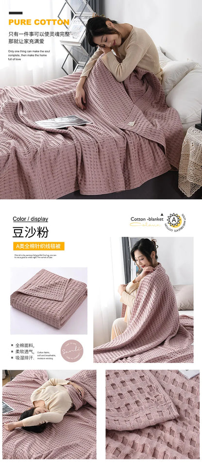 Premium Pure Cotton Waffle Weave Thermal Blanket Soft Comfortable Throw Blankets Lightweight Bed Cover Bedspreads All Season