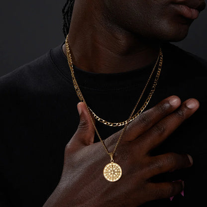 Vnox Compass Necklaces for Men, Layering Stacked Cuban Figaro Chain Necklaces, Casual Sailing Holiday Stainless Steel Boy Collar