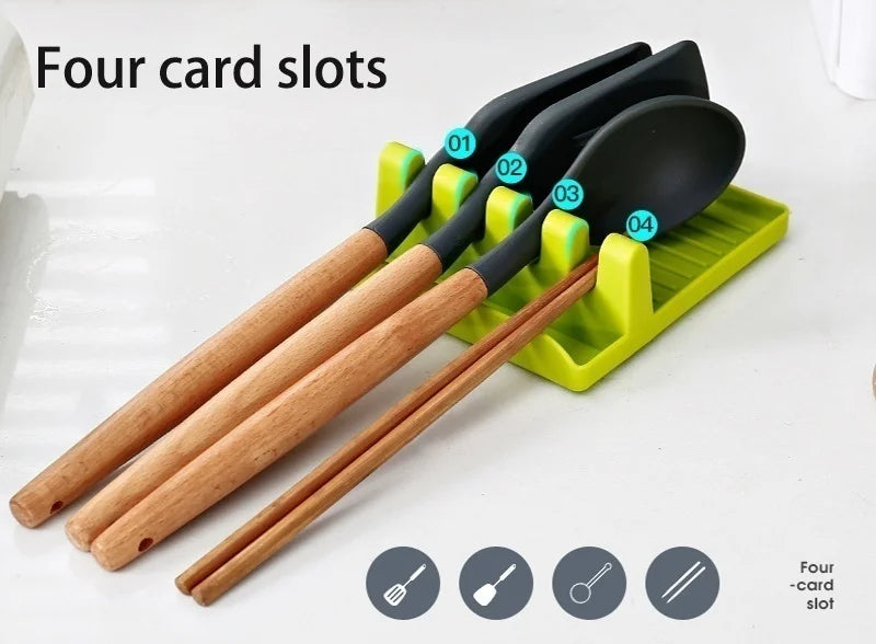 Kitchen Spoon Holder Spatula Rack Organizer Pot Lid Stand Kitchen Accessories Gadgets Tools Home Camping Picnic Non-slip Pad