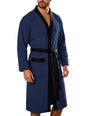 Men Terry Cloth Long Bathrobe Belted Design Double Pockets Casual Home Loungewear Loose Hotel Vacation Night Gown