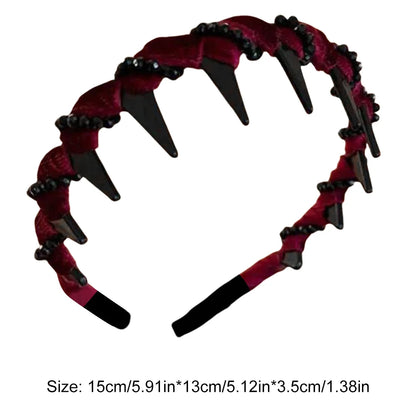 Vintage Velvet Pearl Wave Top Hairband Anti-Slip Toothed Hairband For Women Girls Fashion Sweet Hair Accessories Scrunchies Hoop