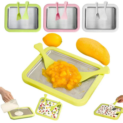 Multifunctional Rolled Ice Cream Maker Stainless Steel Stir Fried Ice Tray DIY Household Frozen Yogurt Maker Child's Homemade