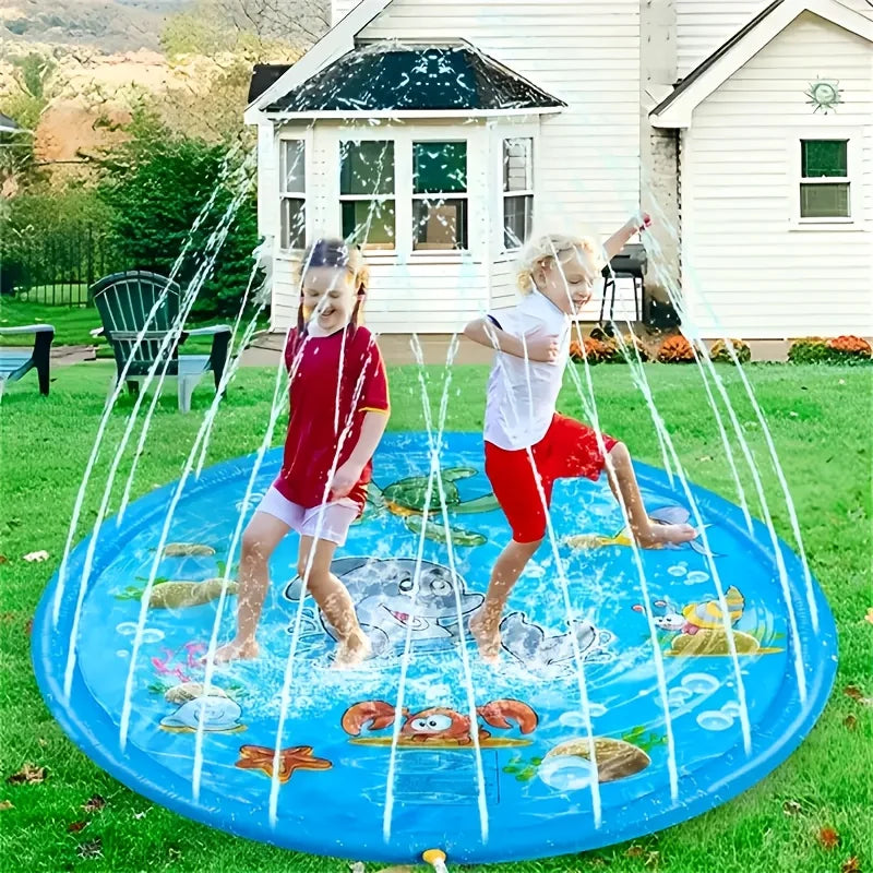 100cm Blue Dolphin Inflatable Splash Mat - Durable PVC Splash-Proof Outdoor Play Mat with Fun Water Spray System Ideal for Lawn