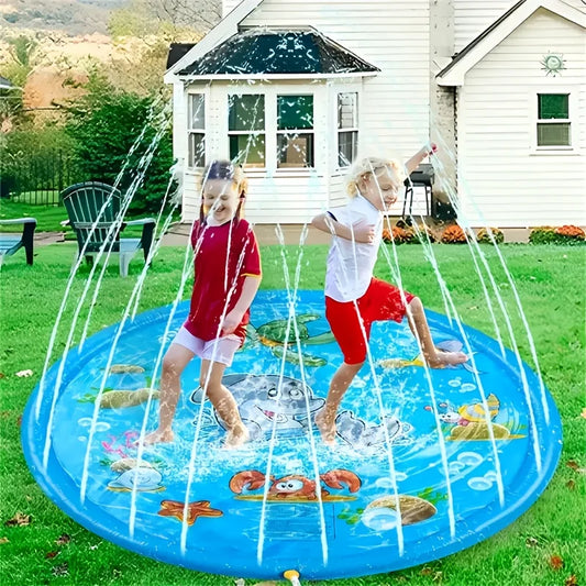 100cm Blue Dolphin Inflatable Splash Mat - Durable PVC Splash-Proof Outdoor Play Mat with Fun Water Spray System Ideal for Lawn