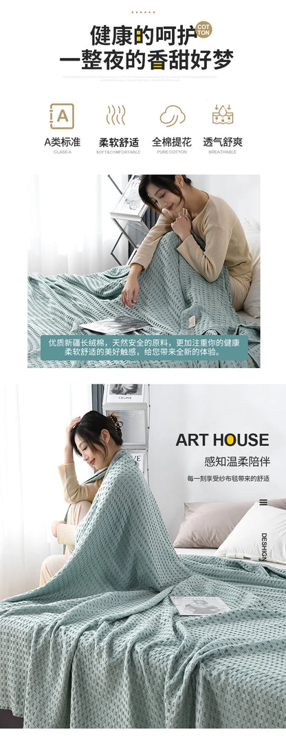 Premium Pure Cotton Waffle Weave Thermal Blanket Soft Comfortable Throw Blankets Lightweight Bed Cover Bedspreads All Season